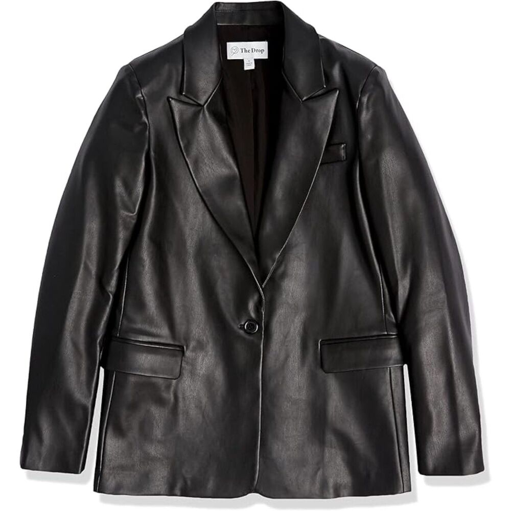 THE DROP Women's Anouk Black Faux Leather Blazer, NEW! Size 2X